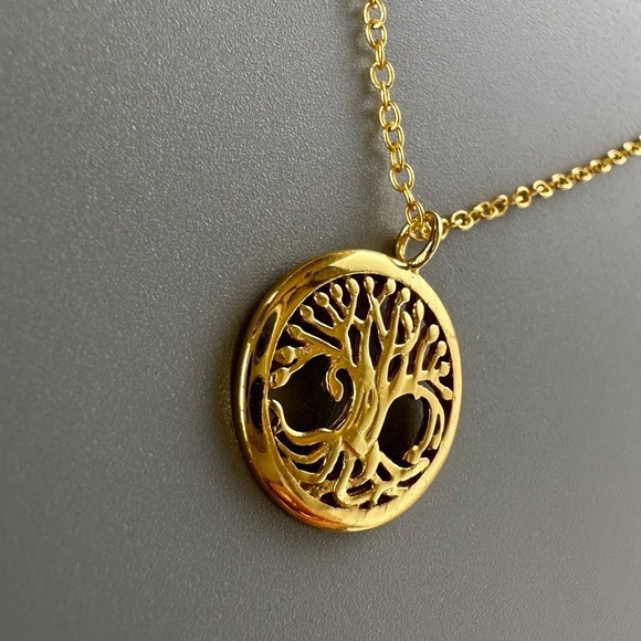 14k Gold Vermeil Round Tree Pendant Necklace - Picture 8 of 10